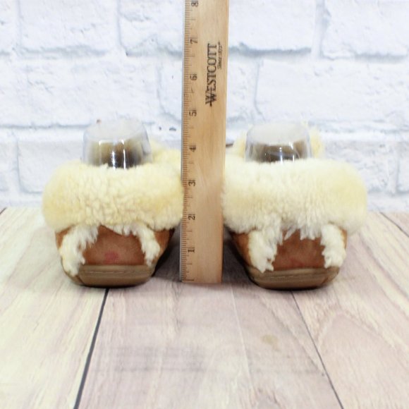 LL BEAN Brown Suede Shearling Lined Wicked Good Moccasin Slippers 8 M - Picture 8 of 10